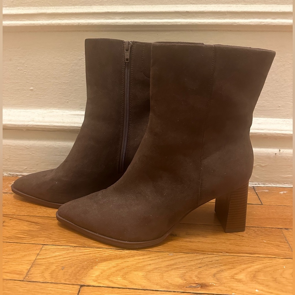 Brown Suede Heeled Boots - Size 10